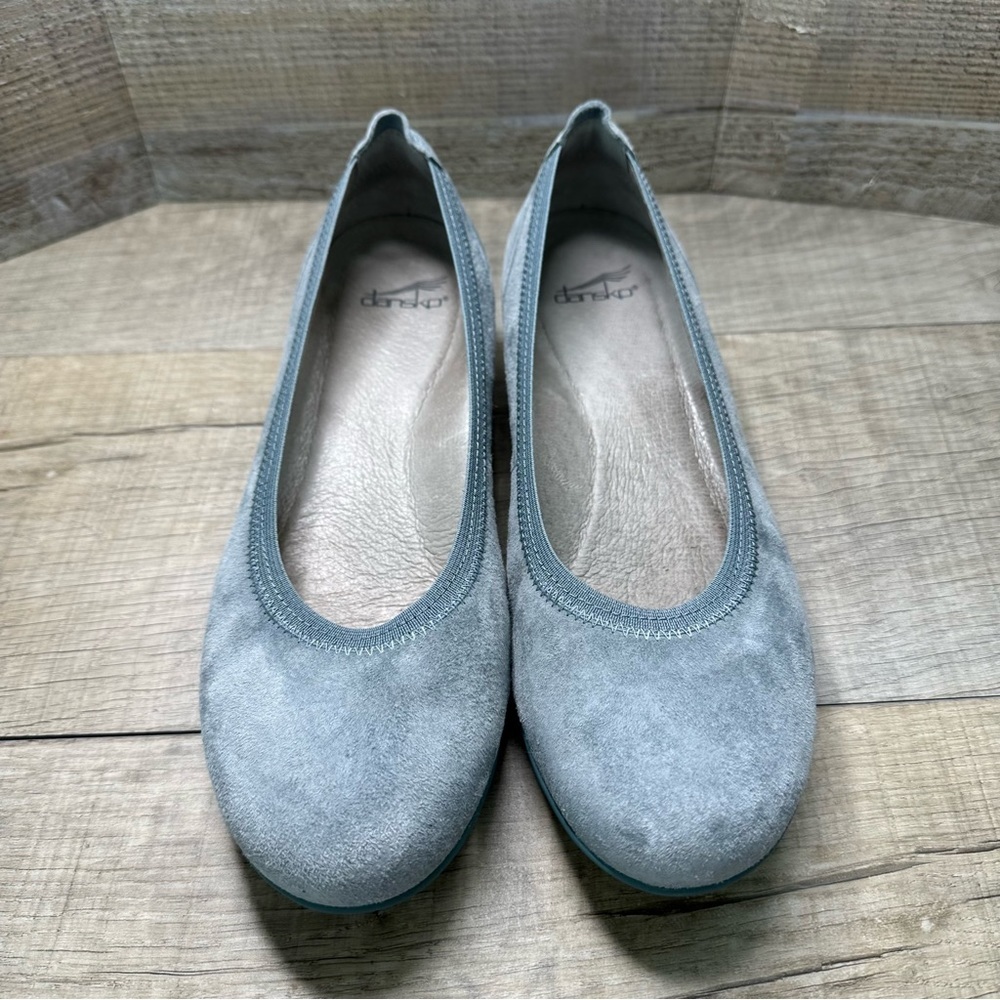 Dansko Pale Blue Slip On Low Wedge Leather Shoes Size 10